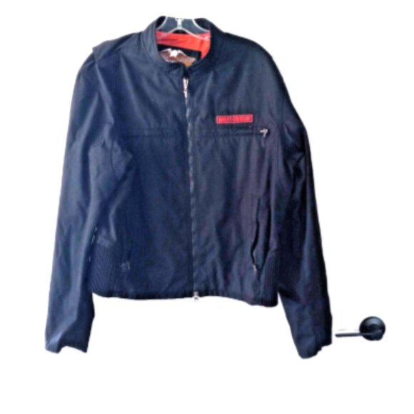 Harley-Davidson Black Canvas Jacket Flames Emblem Large Zipper Pockets Authentic - Picture 2 of 14